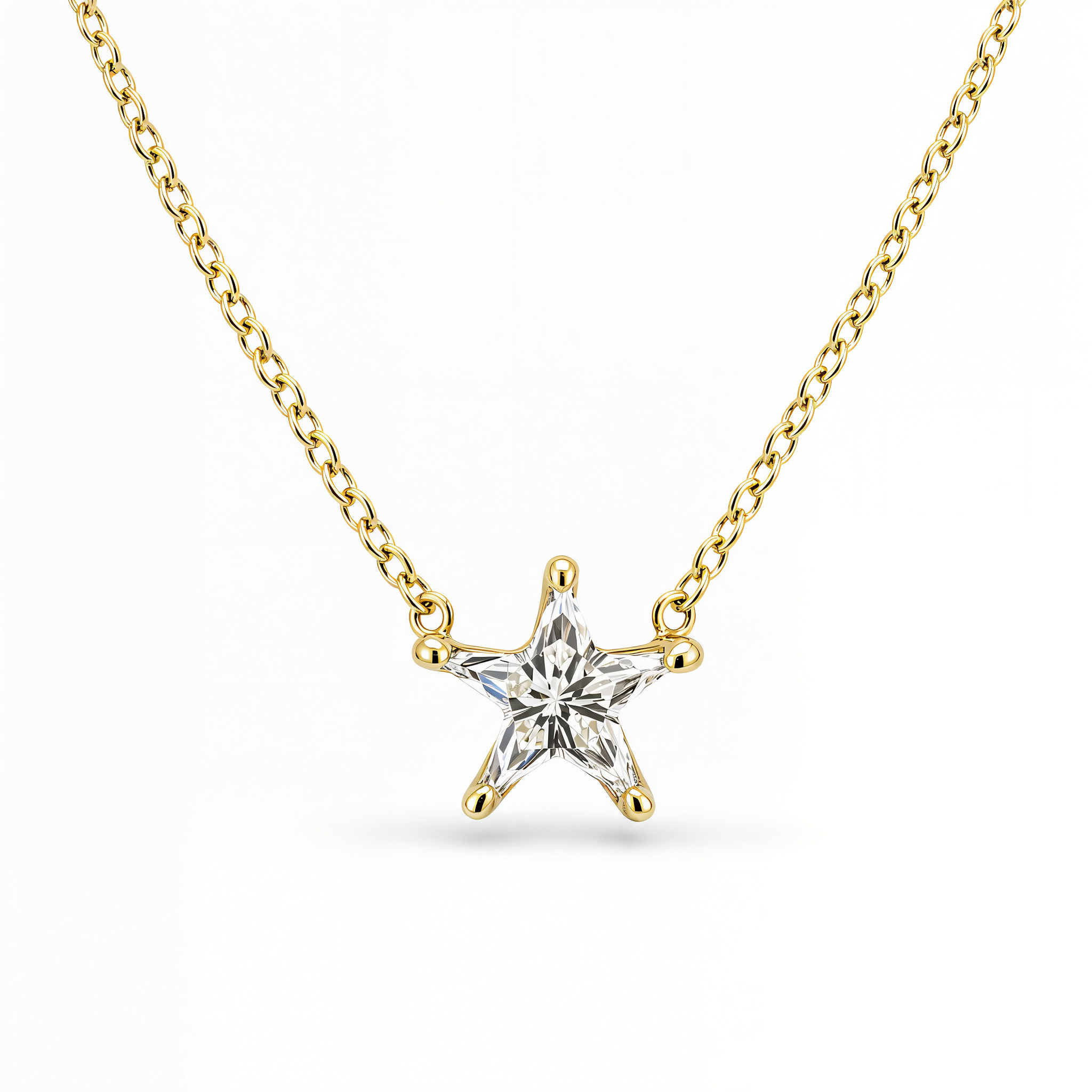 Floating Solid Star Shaped Diamond Necklace