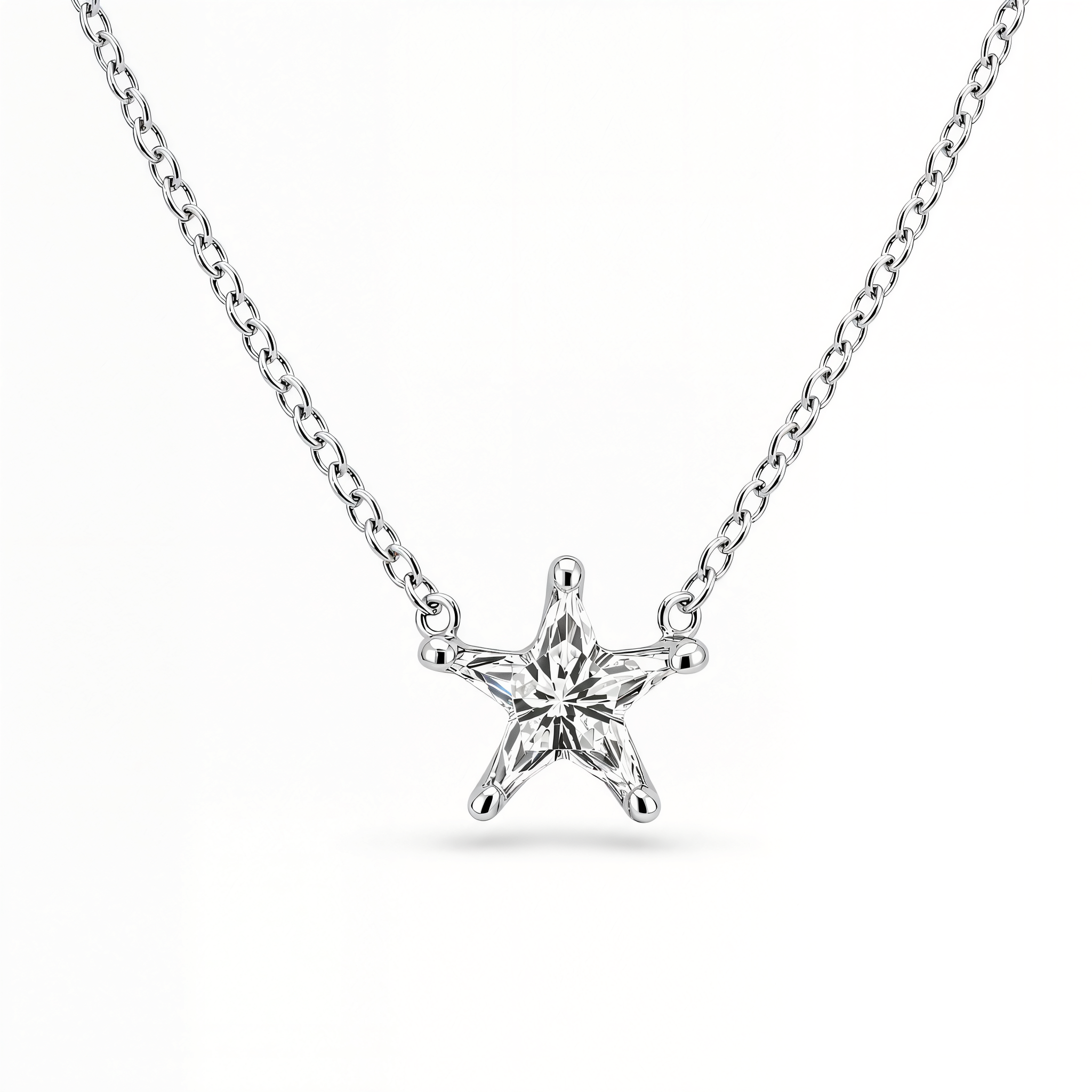 Floating Solid Star Shaped Diamond Necklace