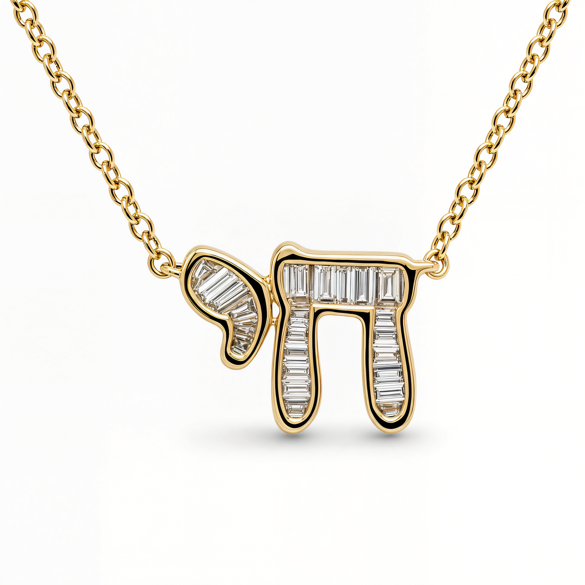 Hebrew Chai Baguette Diamond Necklace