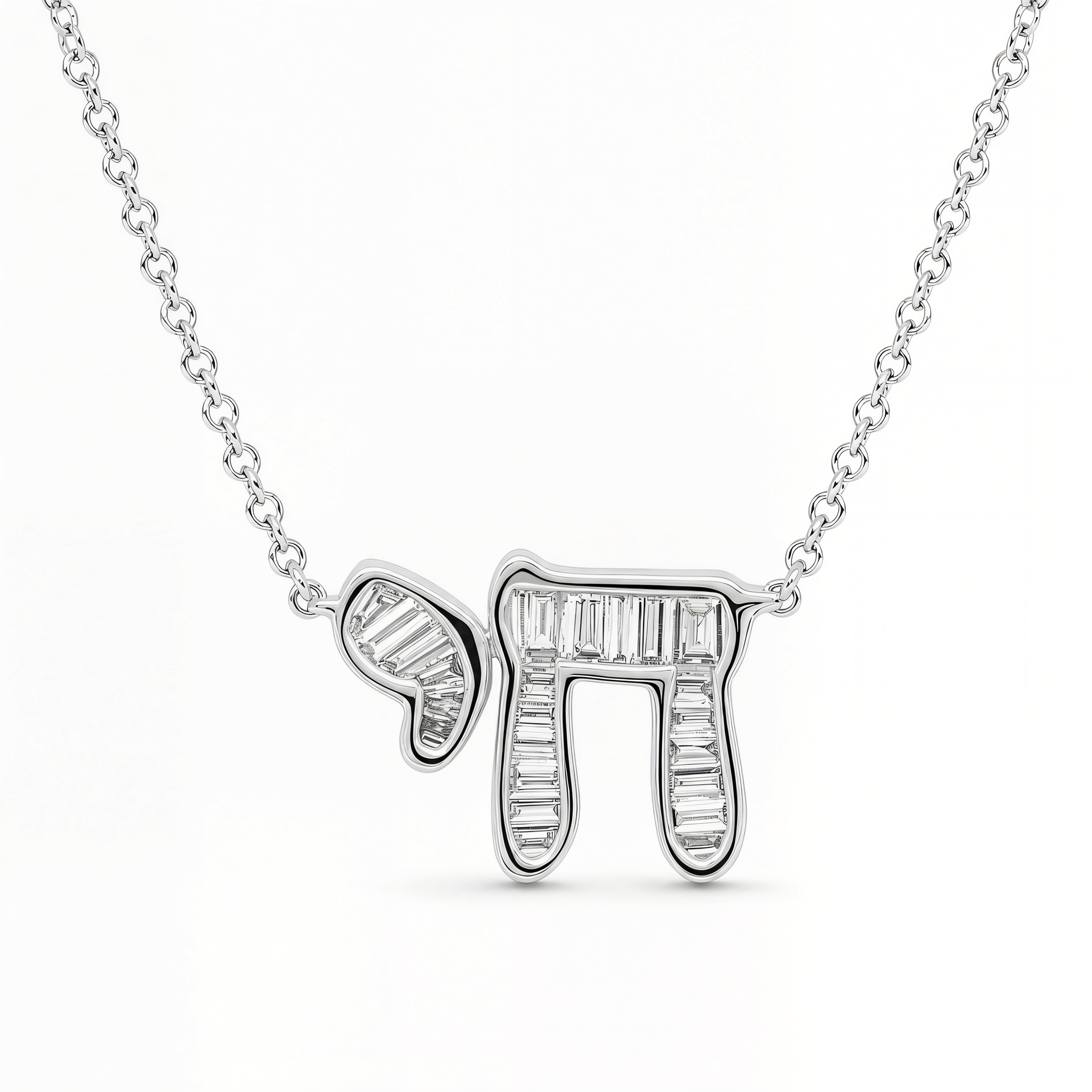Hebrew Chai Baguette Diamond Necklace