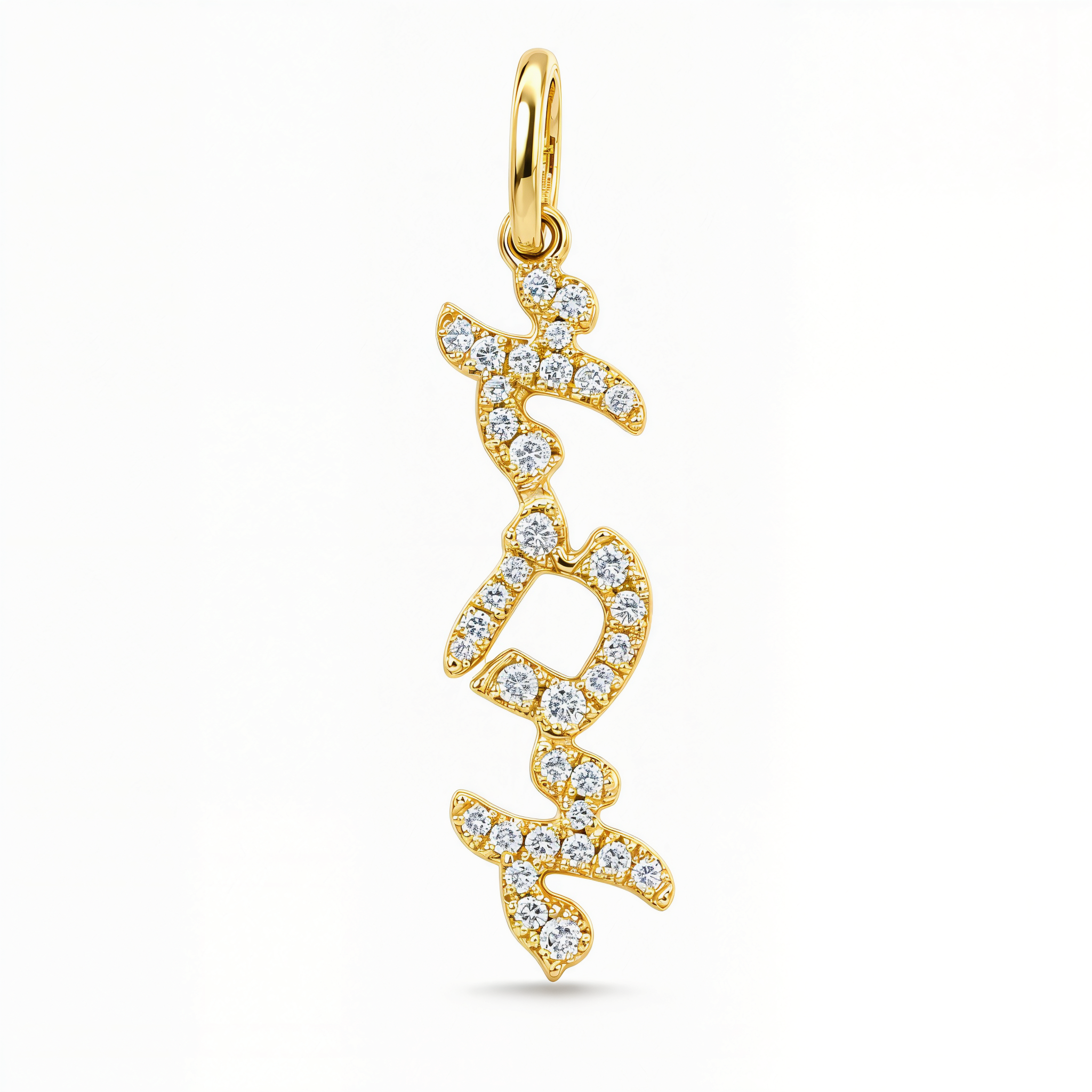 Vertical Tilted Hebrew Mom Diamond Necklace Charm