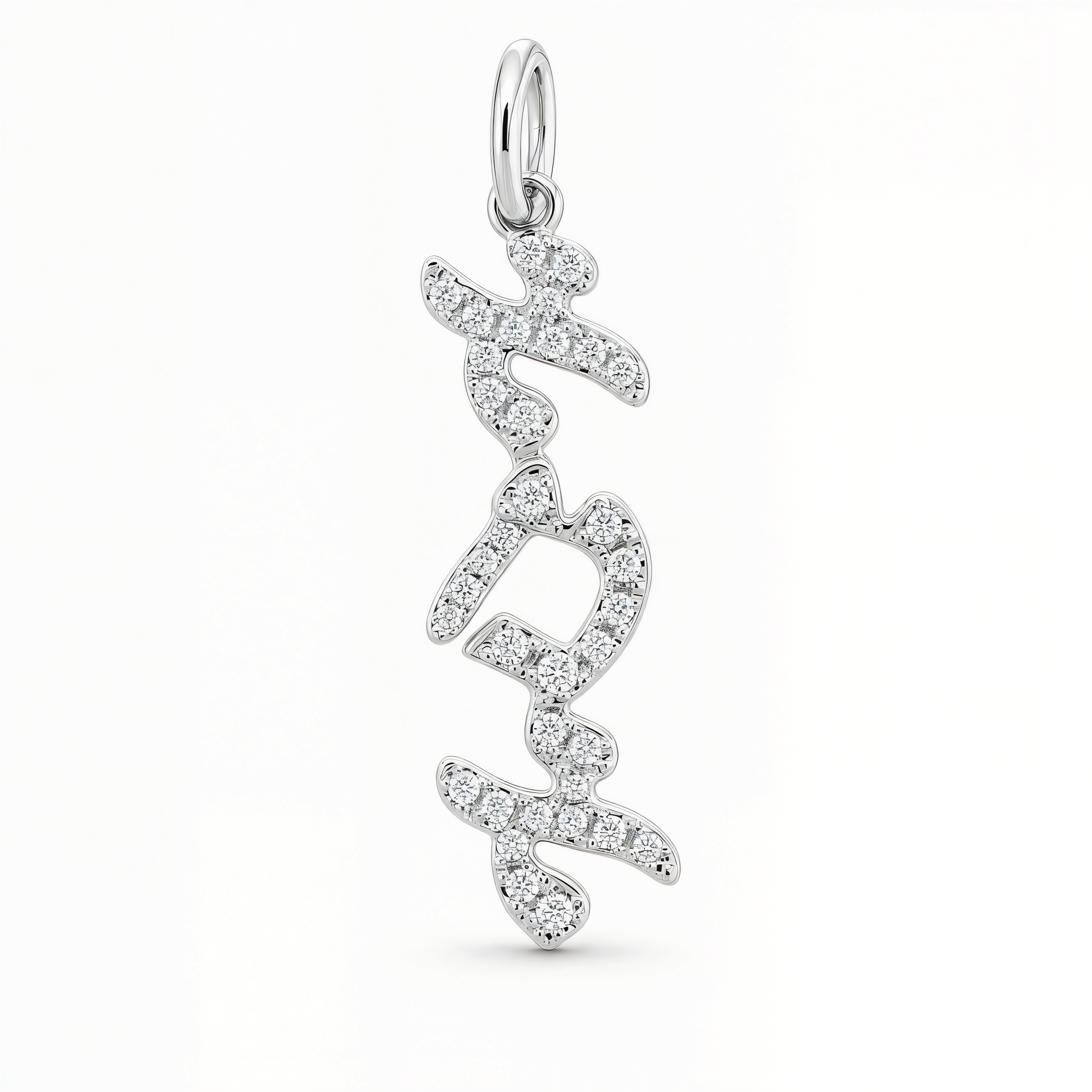 Vertical Tilted Hebrew Mom Diamond Necklace Charm