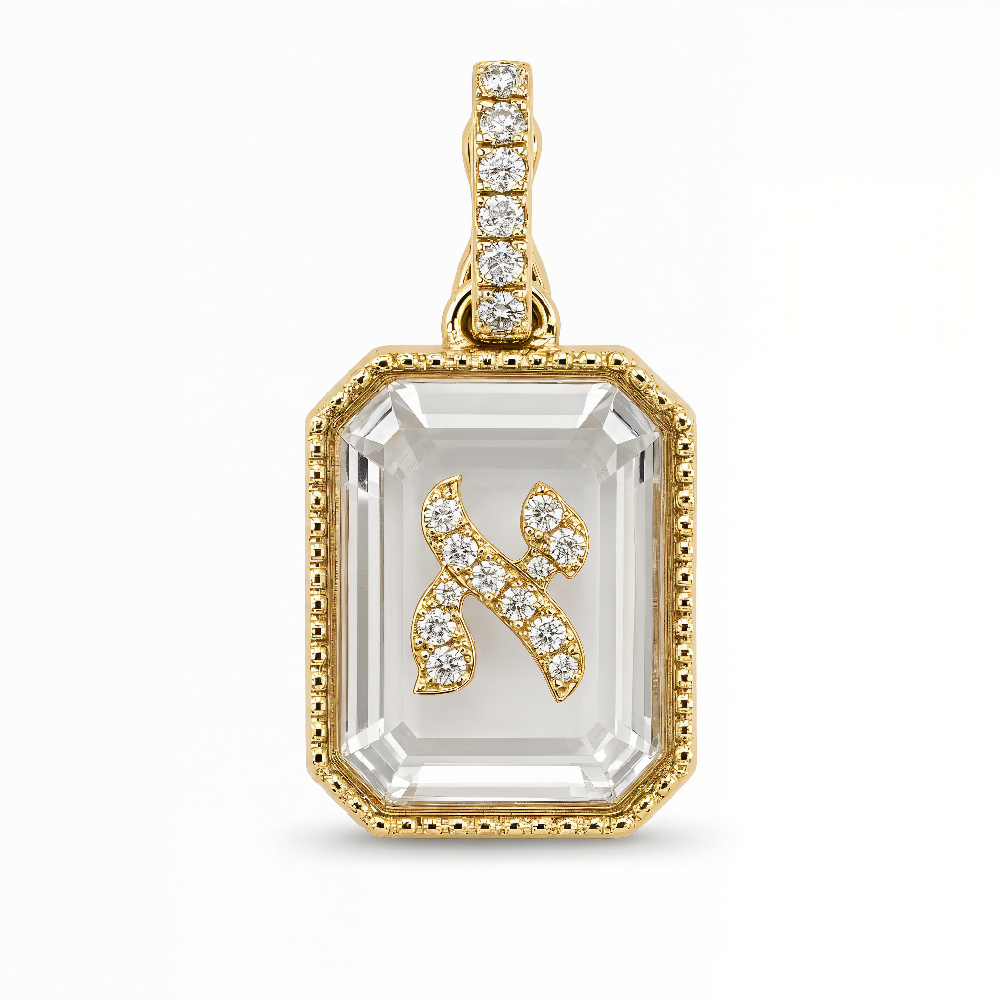 Diamond Hebrew Initial On Crystal Pendant