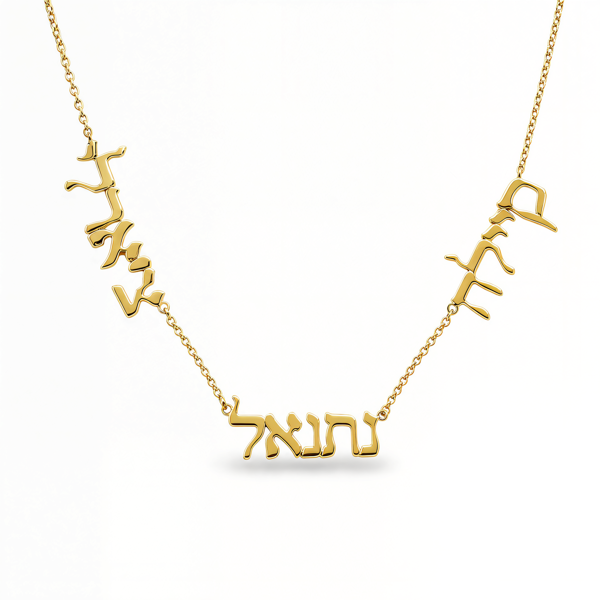 Personalized Multiple Hebrew Nameplate Gold Necklace
