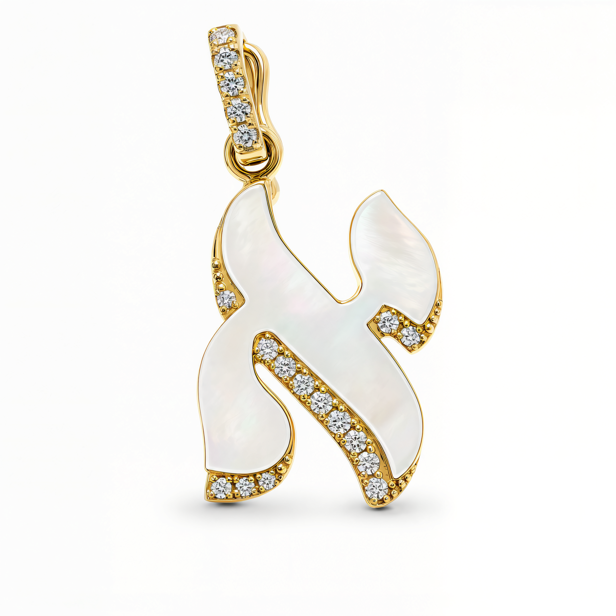 Hebrew Gemstone Initial Diamond Shadow Pendant ©