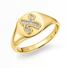 Baguette Diamond Hebrew Initial Signet Pinky Ring