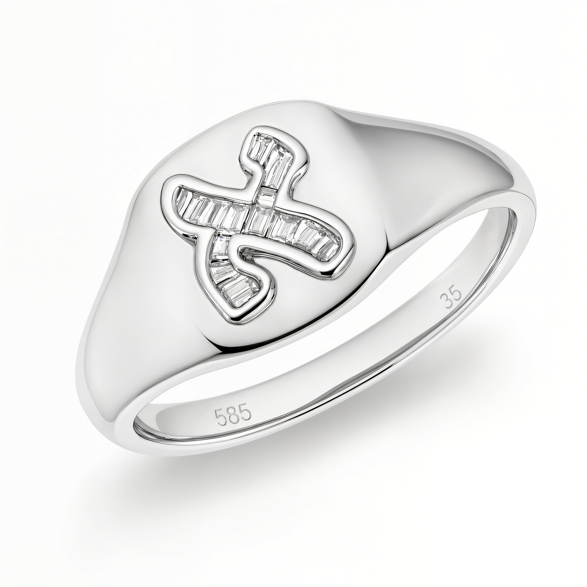 Baguette Diamond Hebrew Initial Signet Pinky Ring