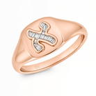 Baguette Diamond Hebrew Initial Signet Pinky Ring