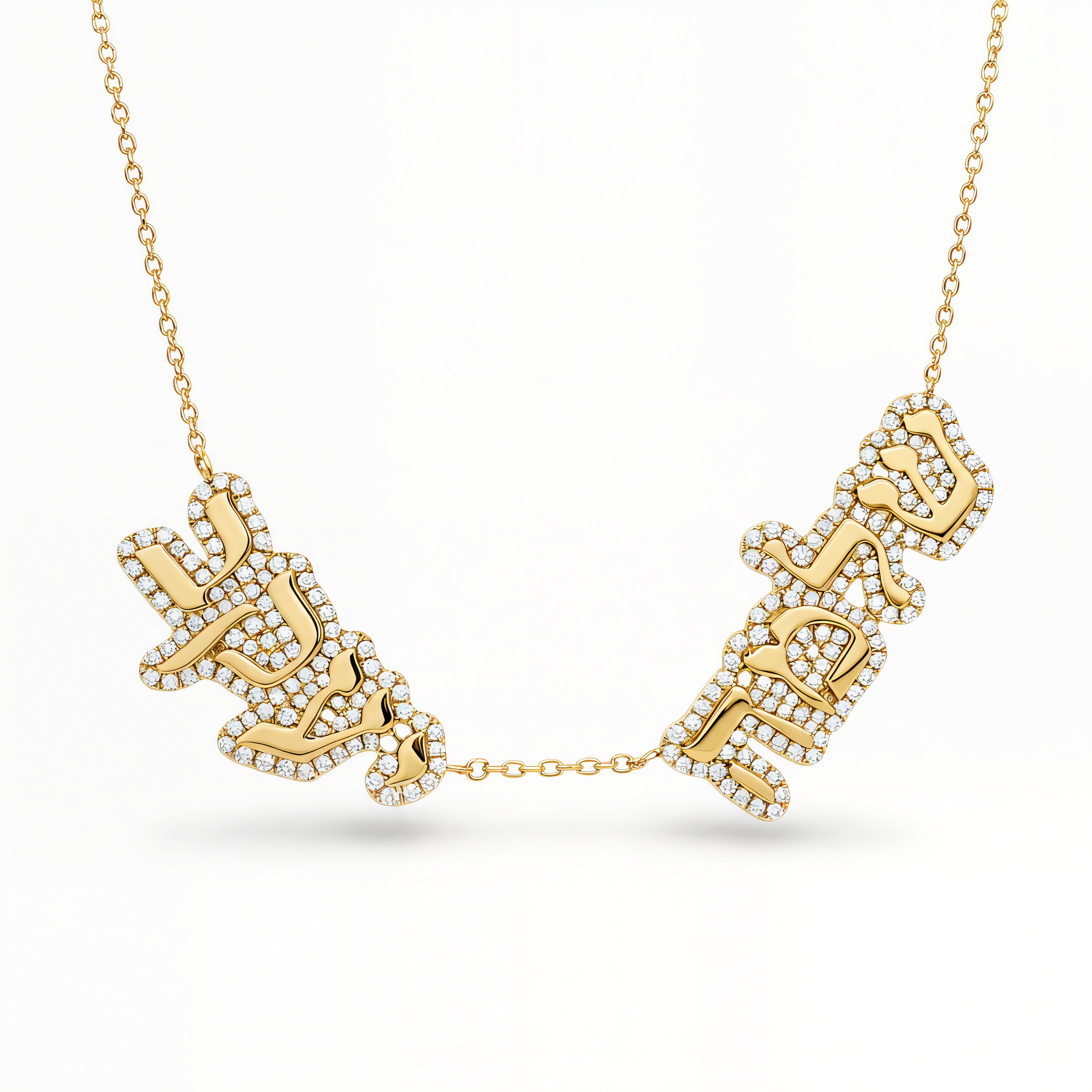 Personalized Multiple Hebrew Cloud Diamond Nameplate Necklace