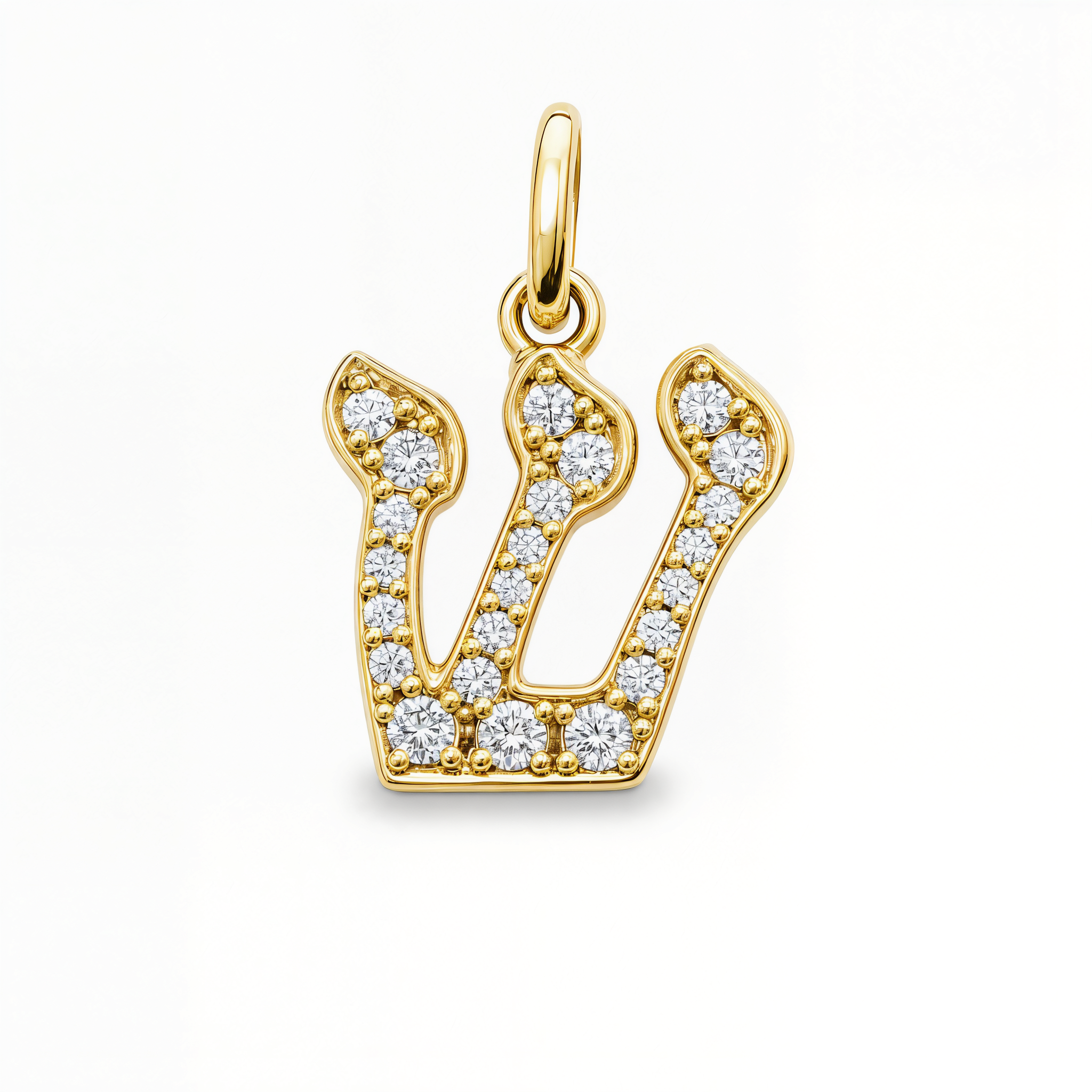 Pave Diamond Hebrew Initial Necklace Charm