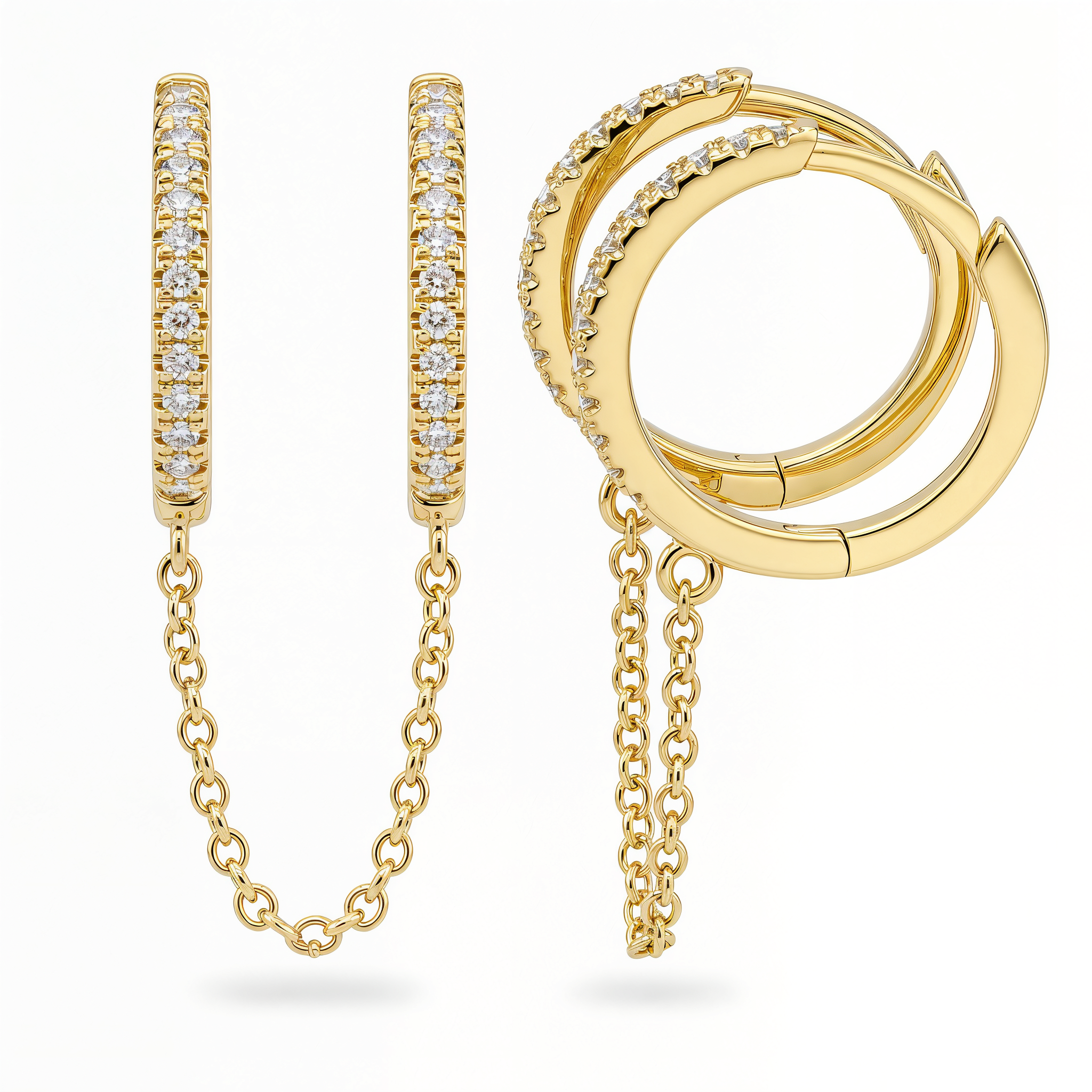 Diamond Pave Chained Huggies Earring