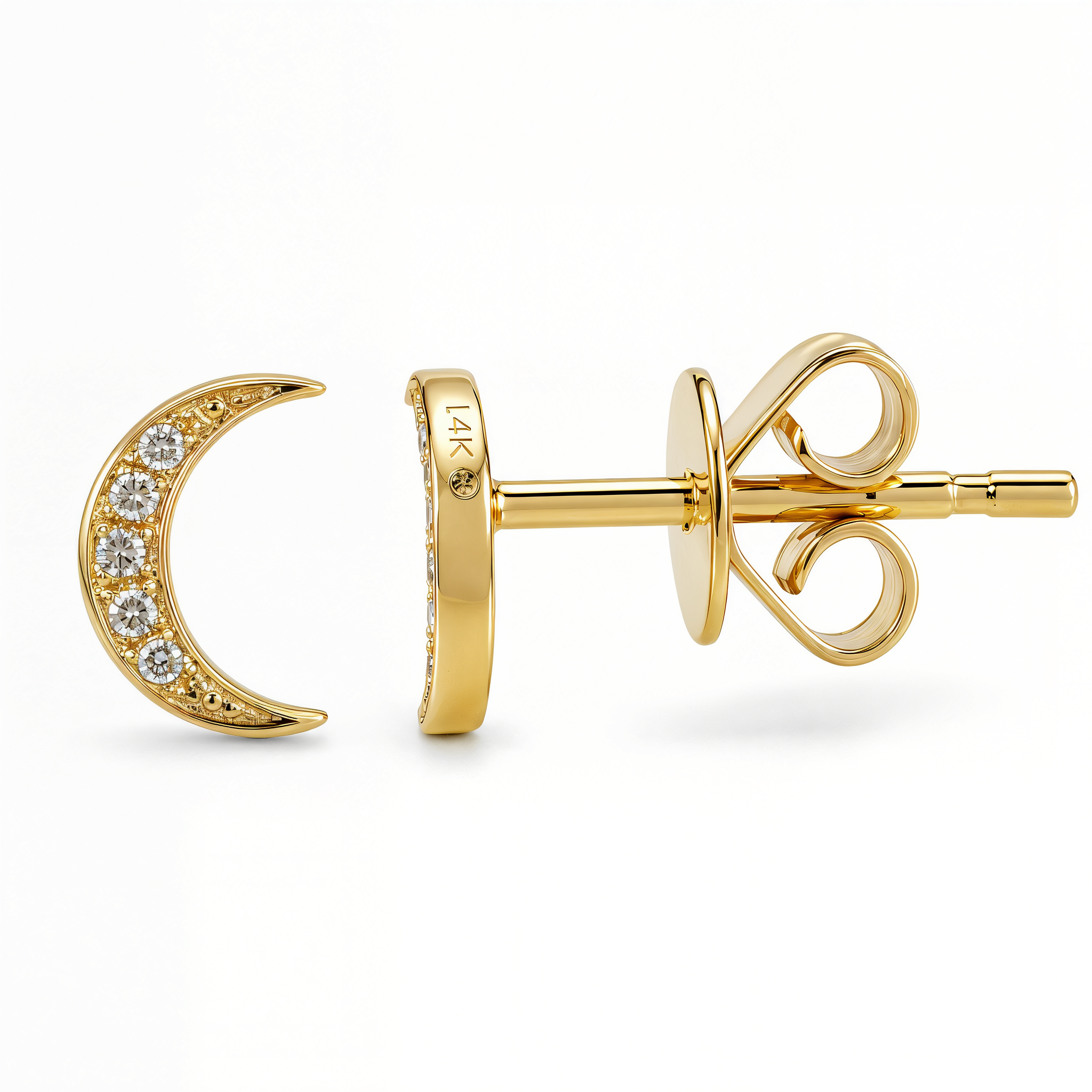 Diamond Pave Crescent Moon Button Earrings