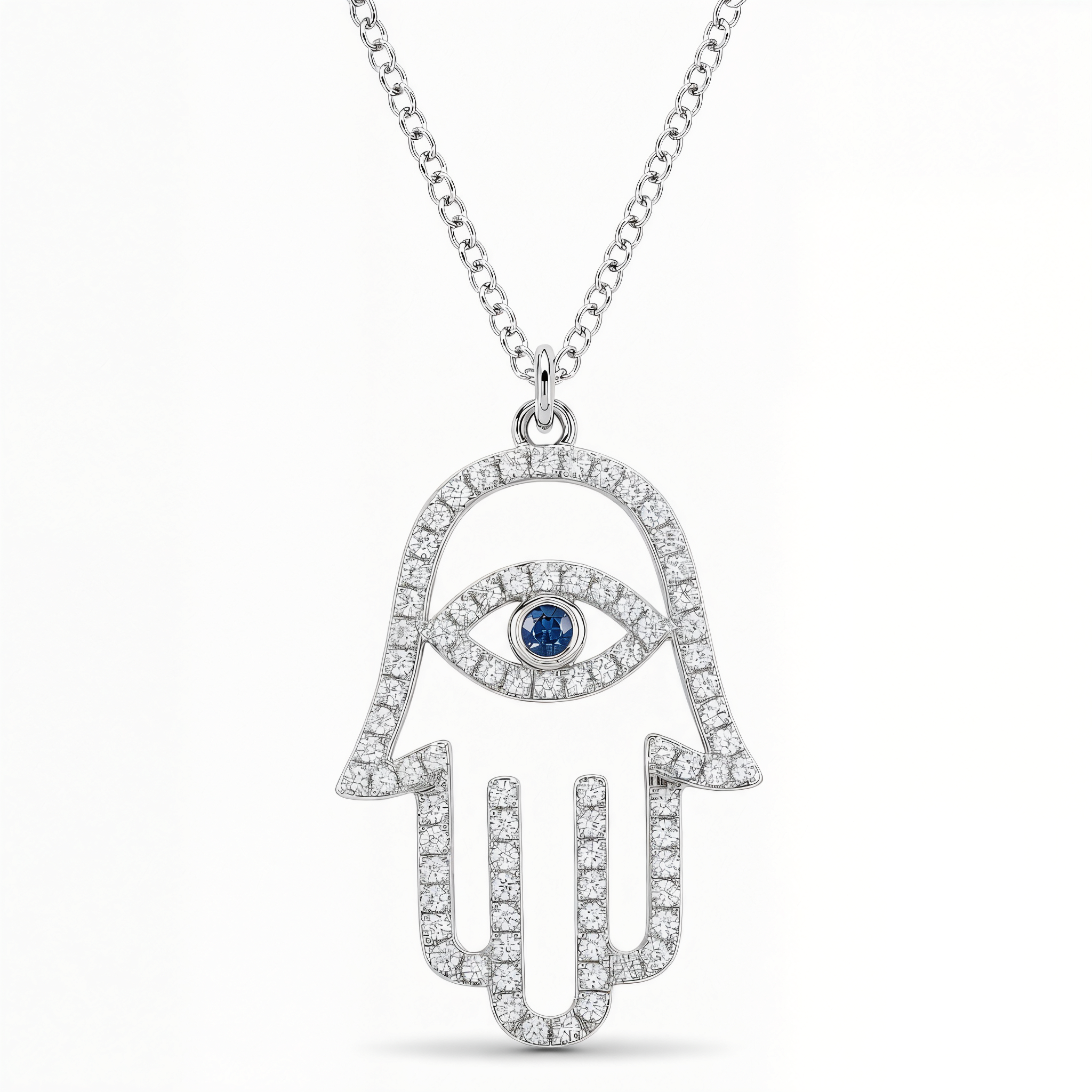 Large Pave Diamond Hamsa Necklace