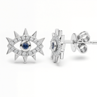 Diamond Accented Spikes Evil Eye Button Earrings