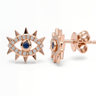 Diamond Accented Spikes Evil Eye Button Earrings
