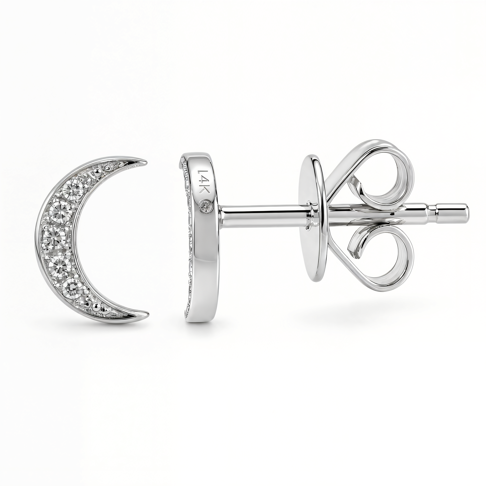 Diamond Pave Crescent Moon Button Earrings