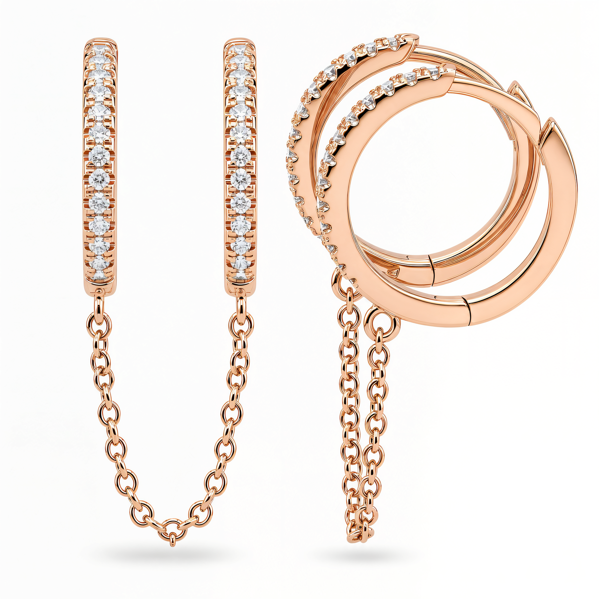 Diamond Pave Chained Huggies Earring