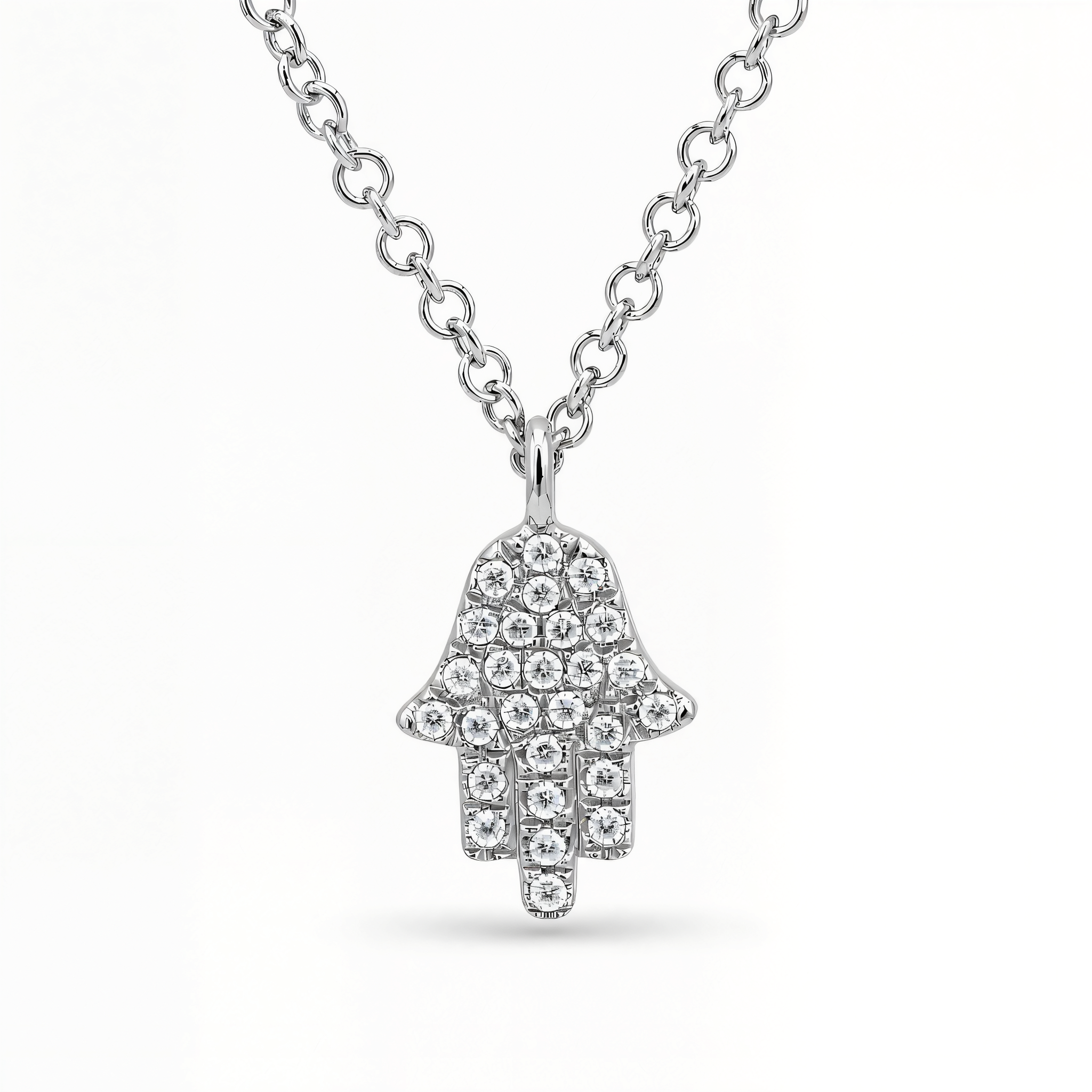 Micro Pave Diamond Petite Hamsa Necklace