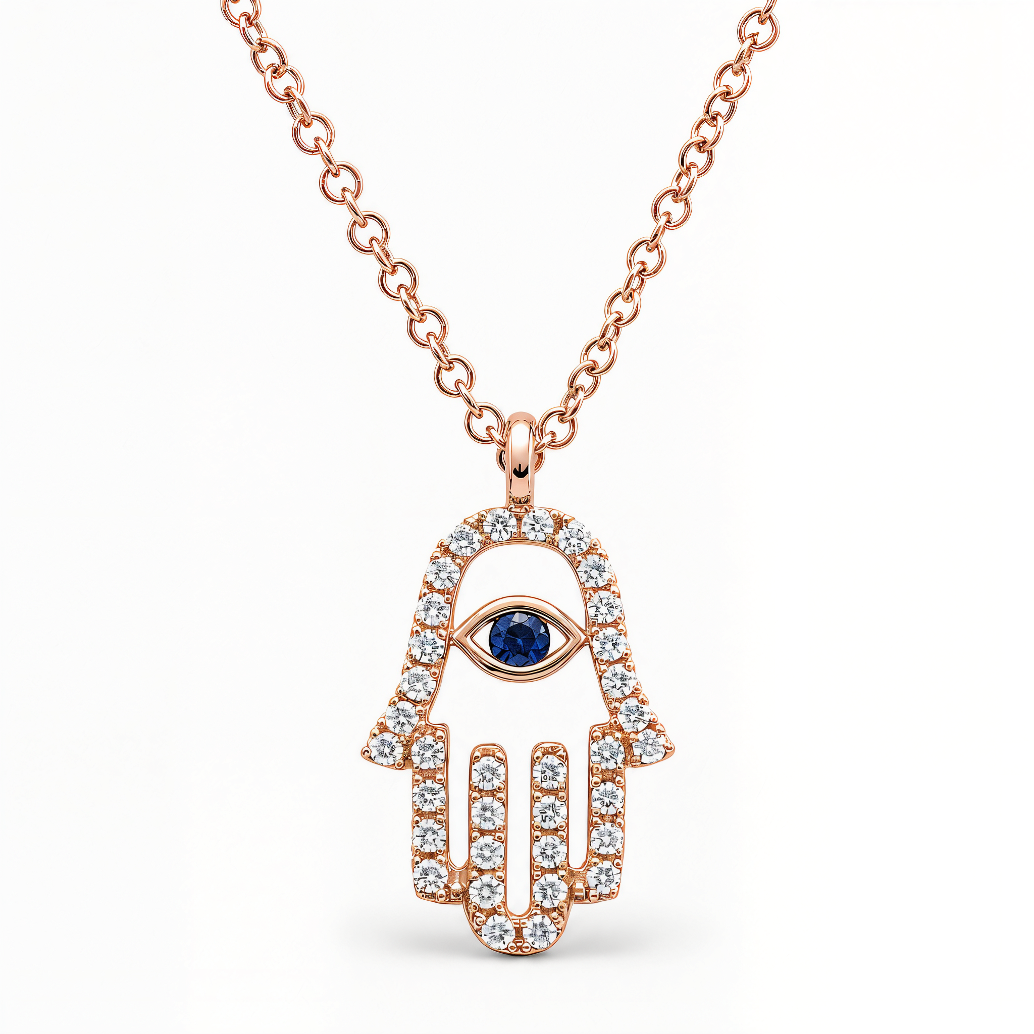 Pave Diamond Hamsa Necklace, alternate angle