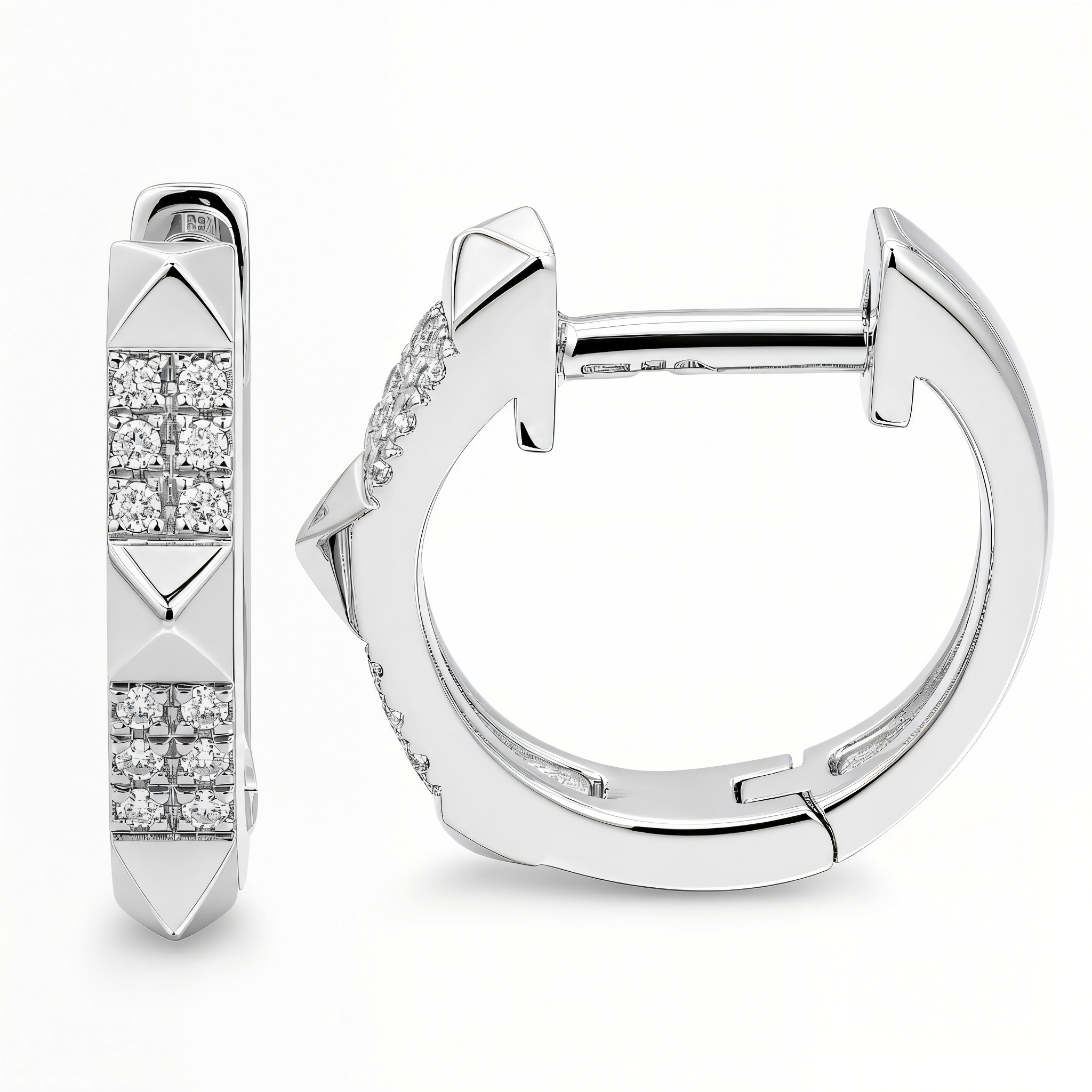 2-Row Micro Pave Diamond Pyramid Stud Huggies