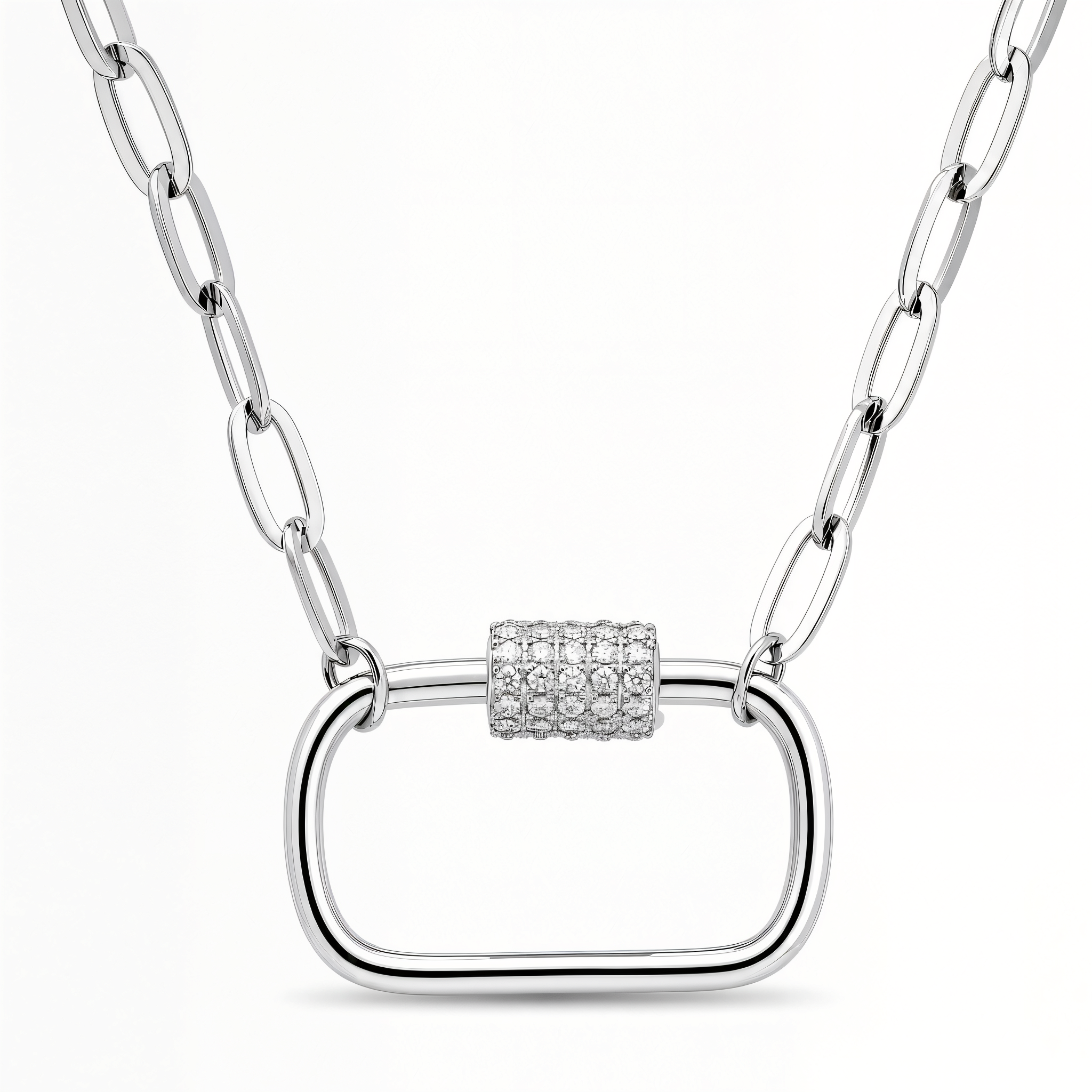 Micro Pave Diamond Carabiner Lock Paper Clip Necklace