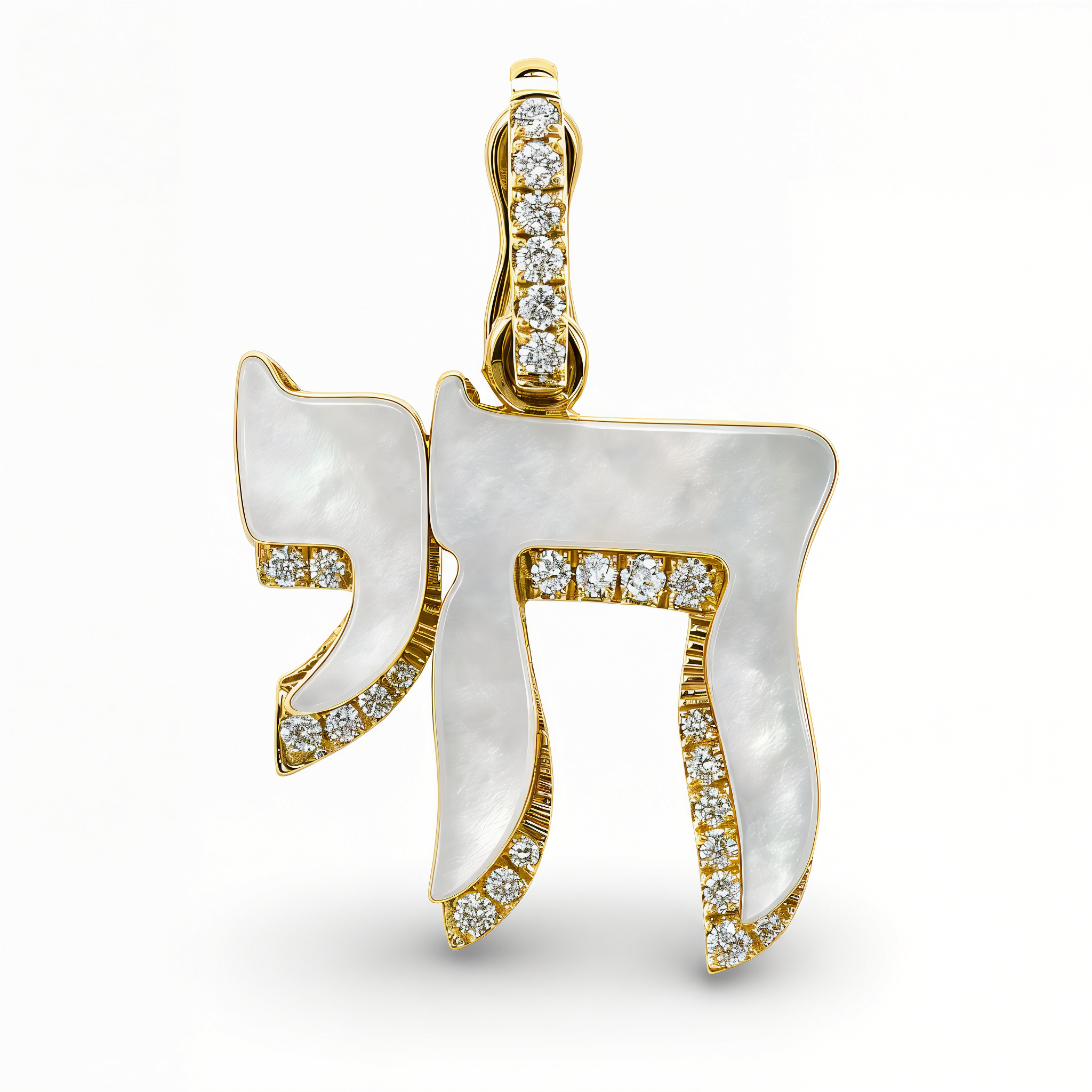 Hebrew Chai Gemstone Diamond Shadow Pendant ©