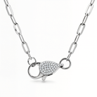 Micro Pave Diamond Lobster Clasp Paper Clip Link Necklace