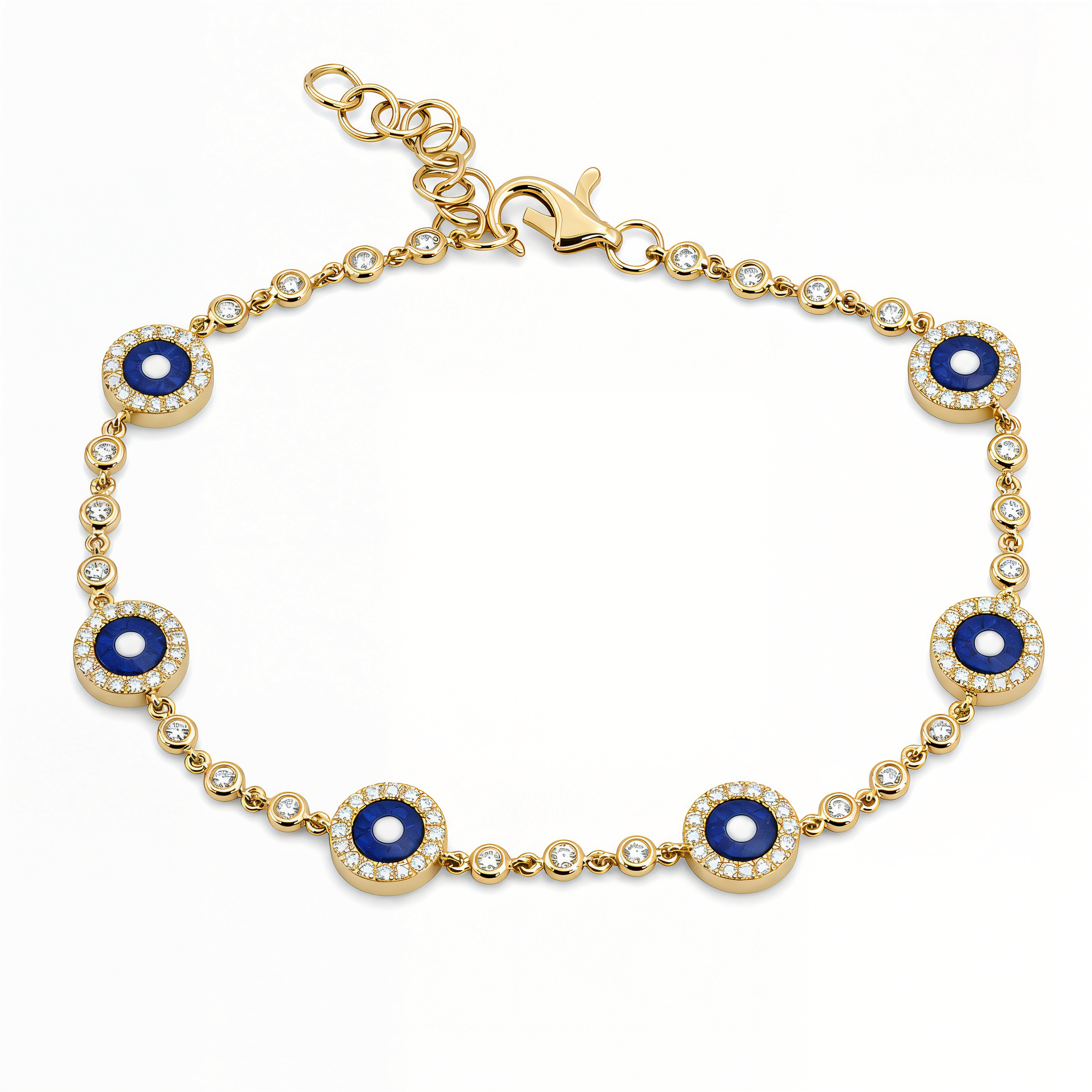 Diamond Halo Lapis Evil Eyes Bracelet