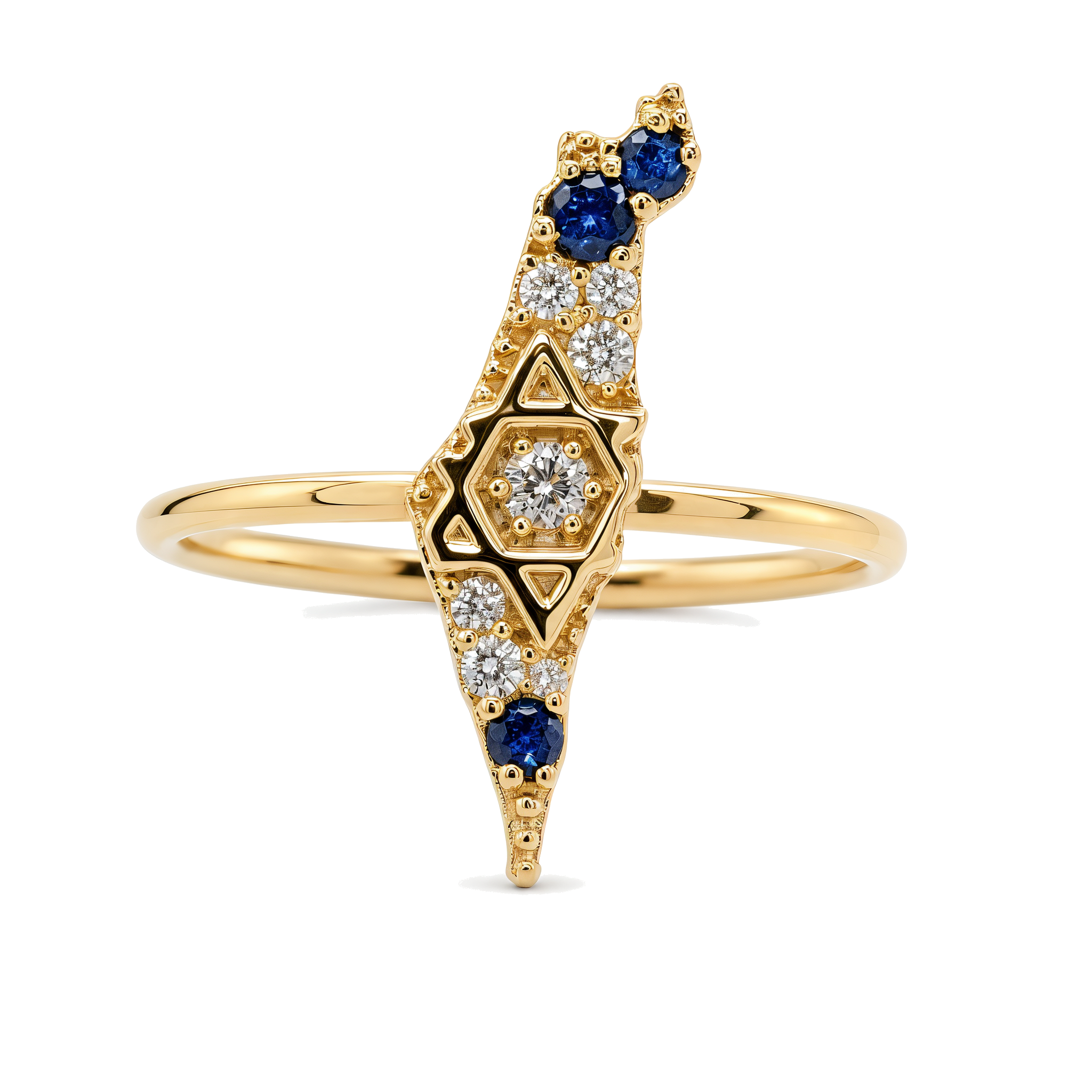 Land Of Israel Diamond & Sapphire Ring ©