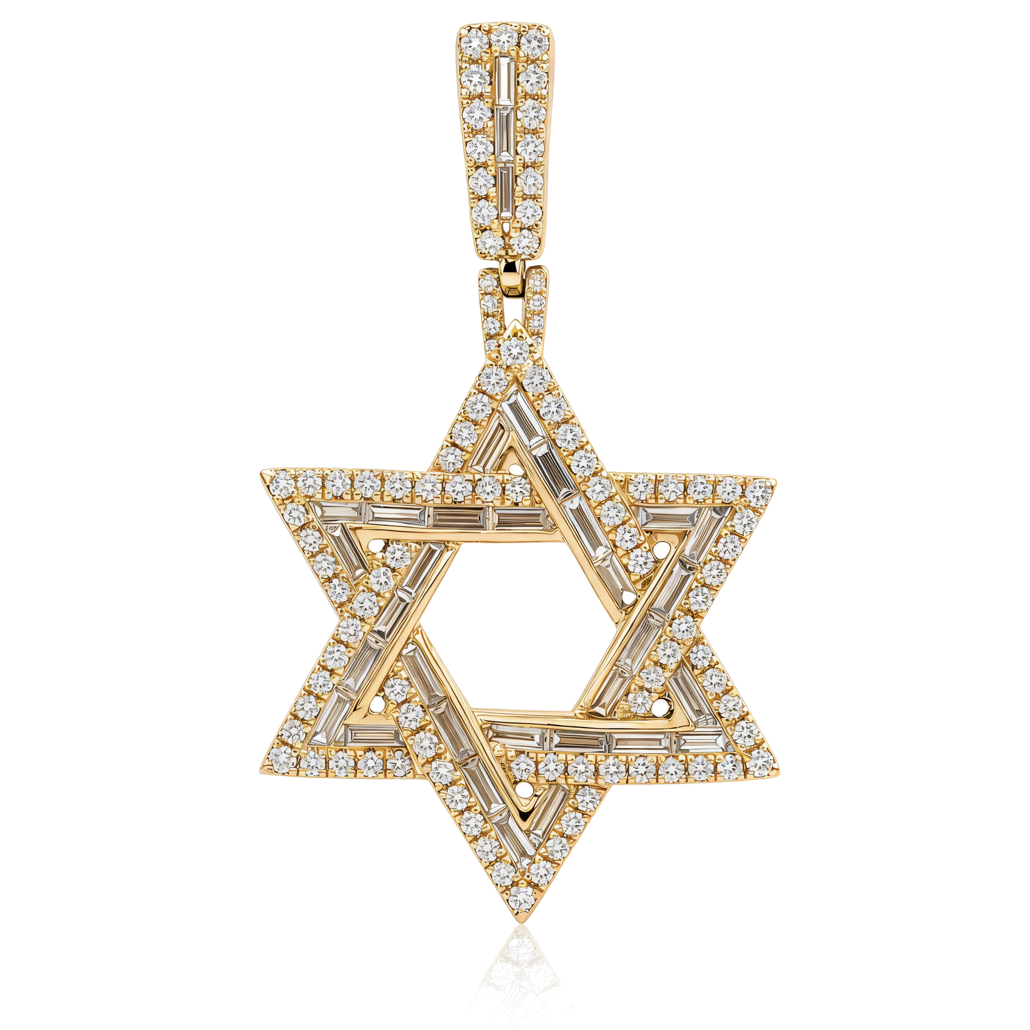 Baguette & Round Diamond Star of David Pendant ©