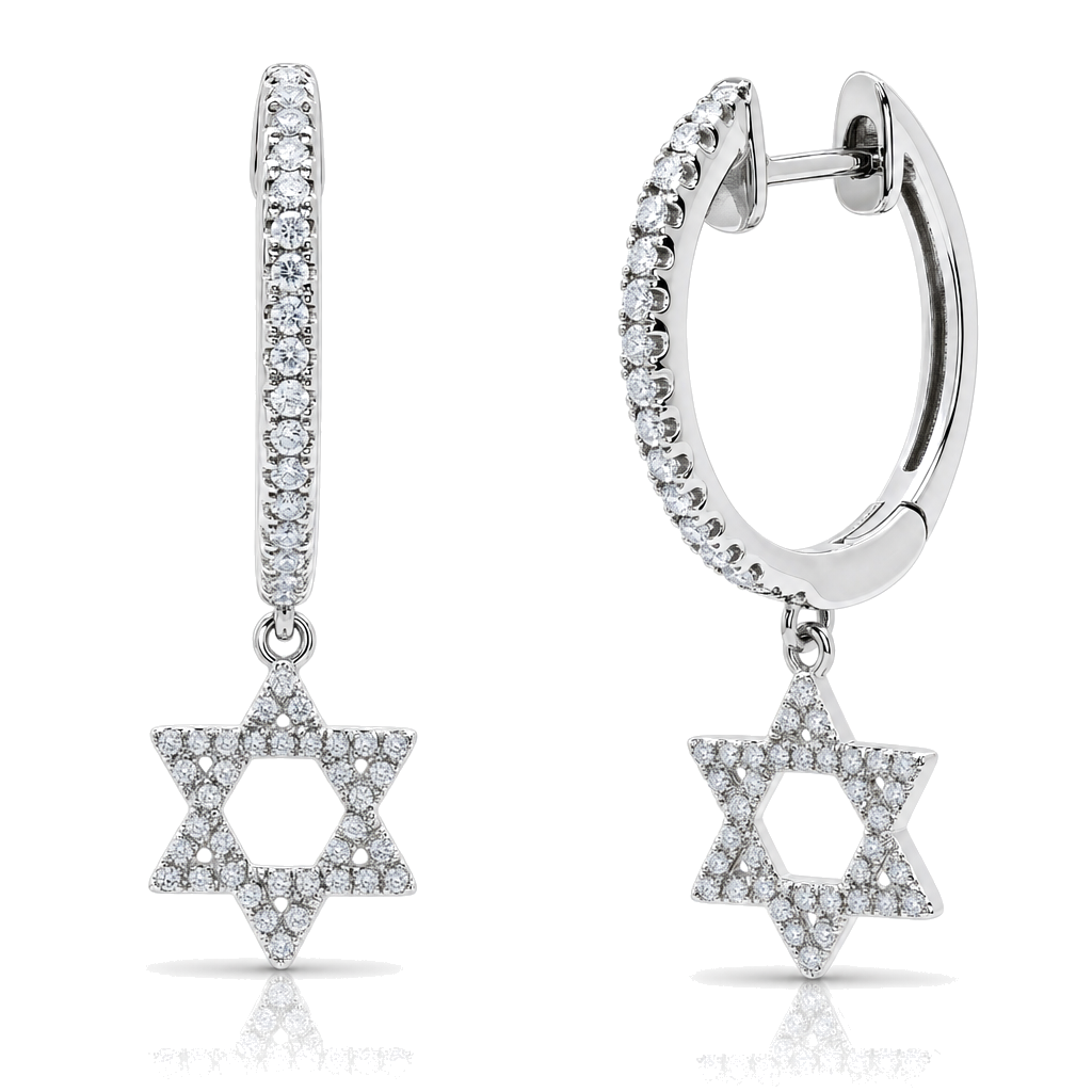 Diamond Star Of David Huggie Earrings