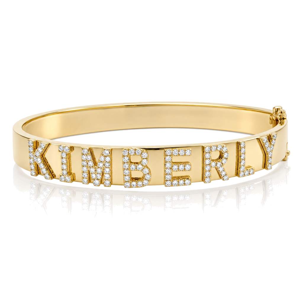 Personalized Name Diamond Bangle Bracelet