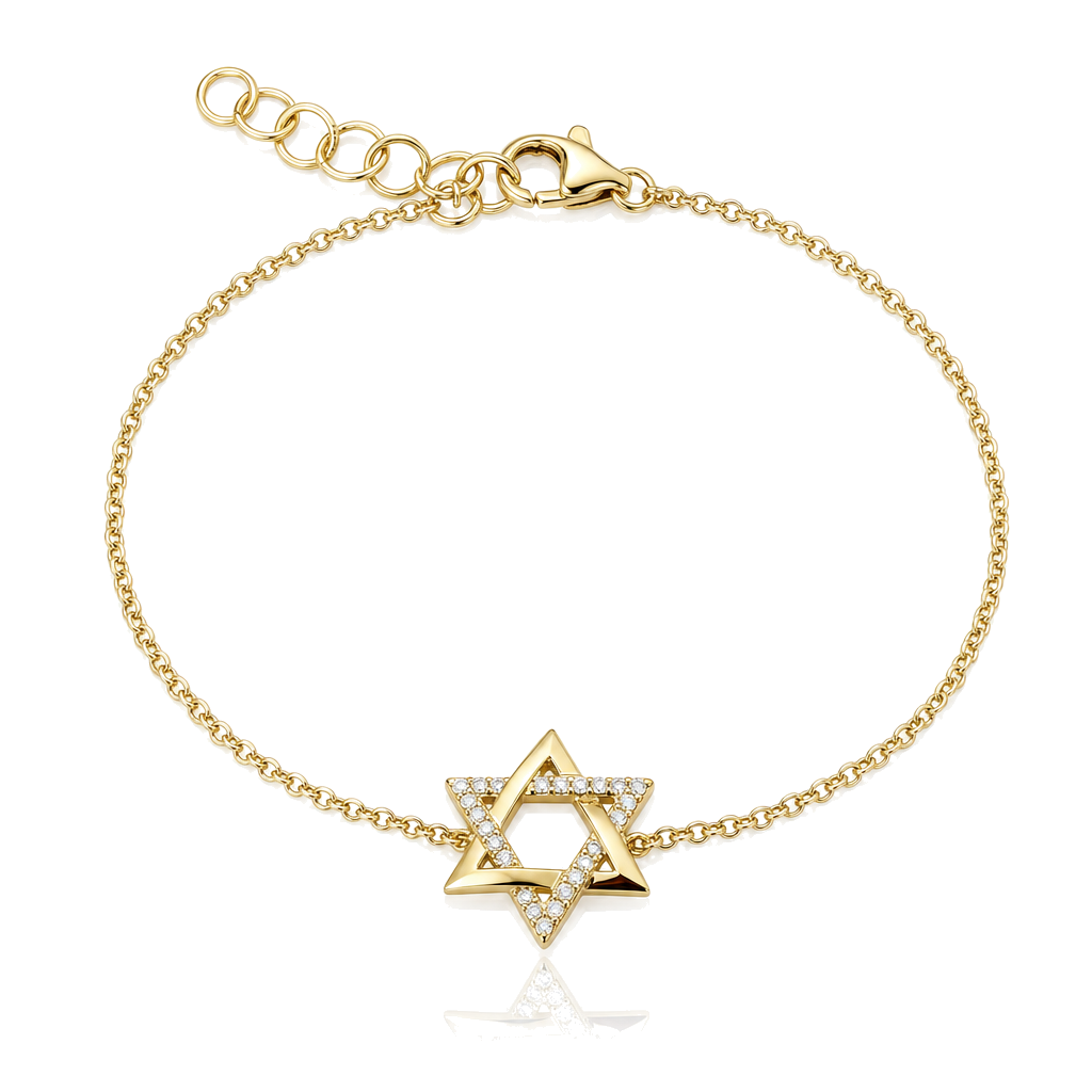 Half Pave Diamond Star Of David Bracelet