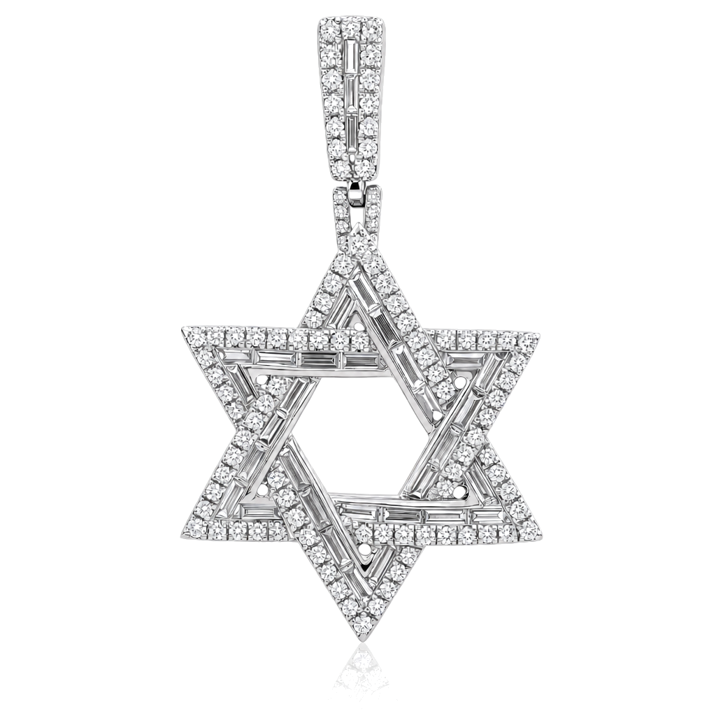 Baguette & Round Diamond Star of David Pendant ©