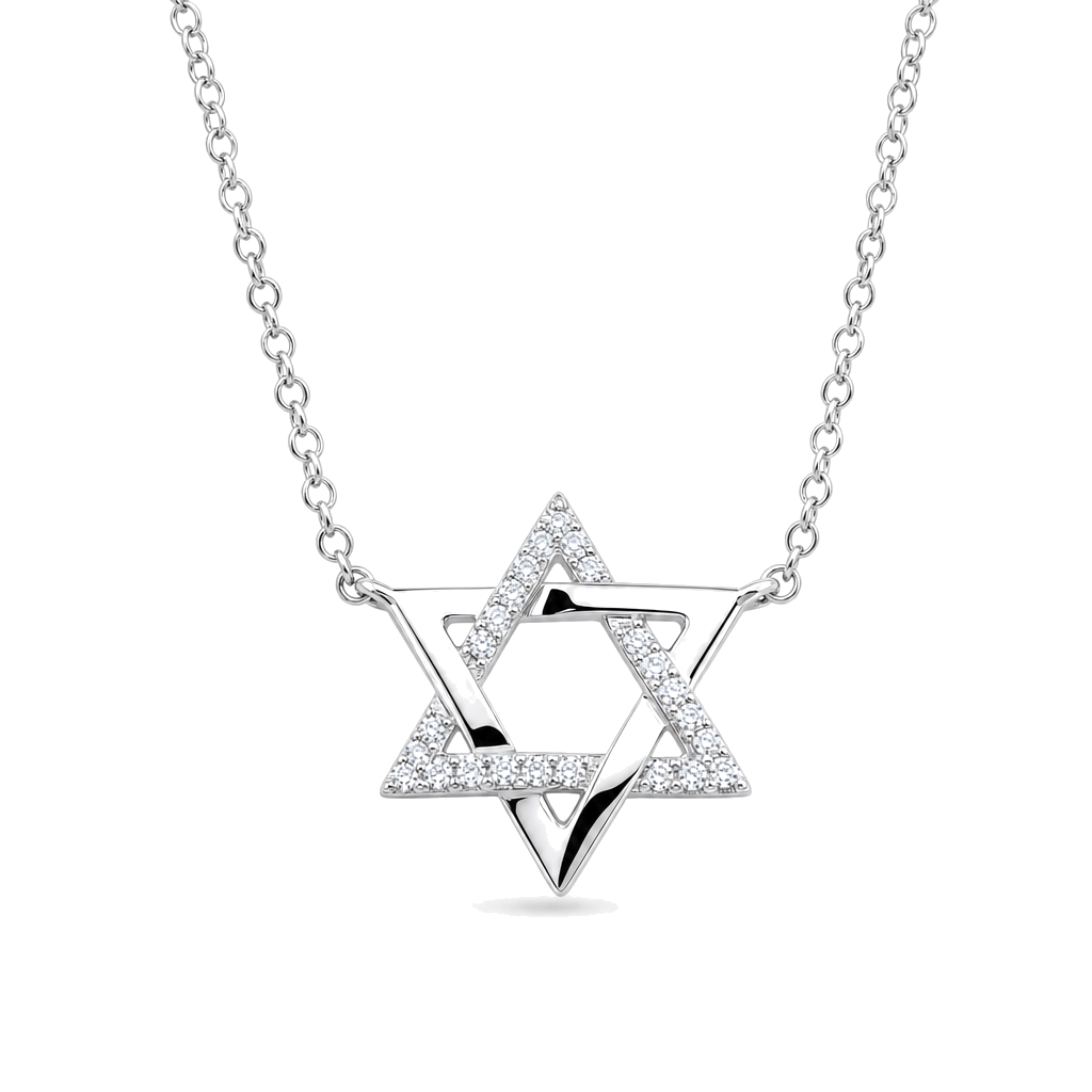 Half Pave Diamond Star of David Necklace