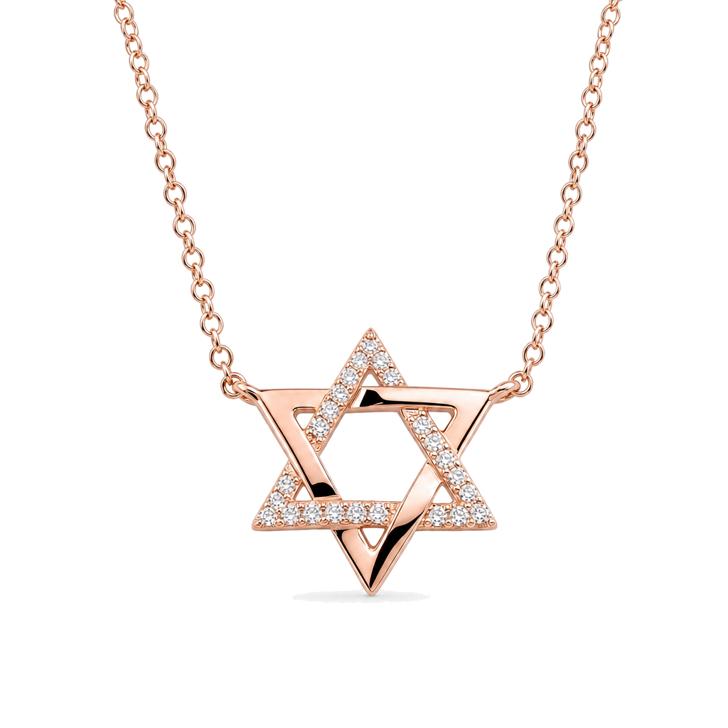 Half Pave Diamond Star of David Necklace