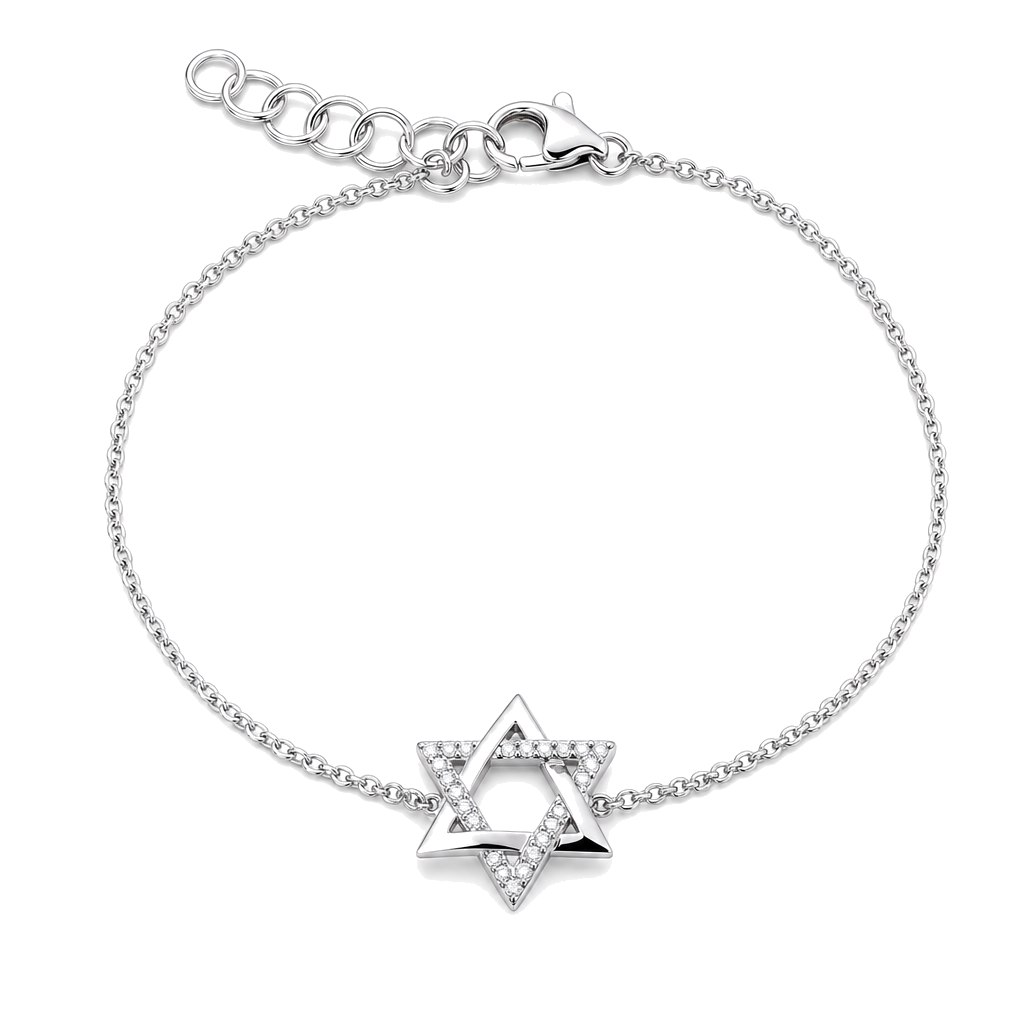 Half Pave Diamond Star Of David Bracelet