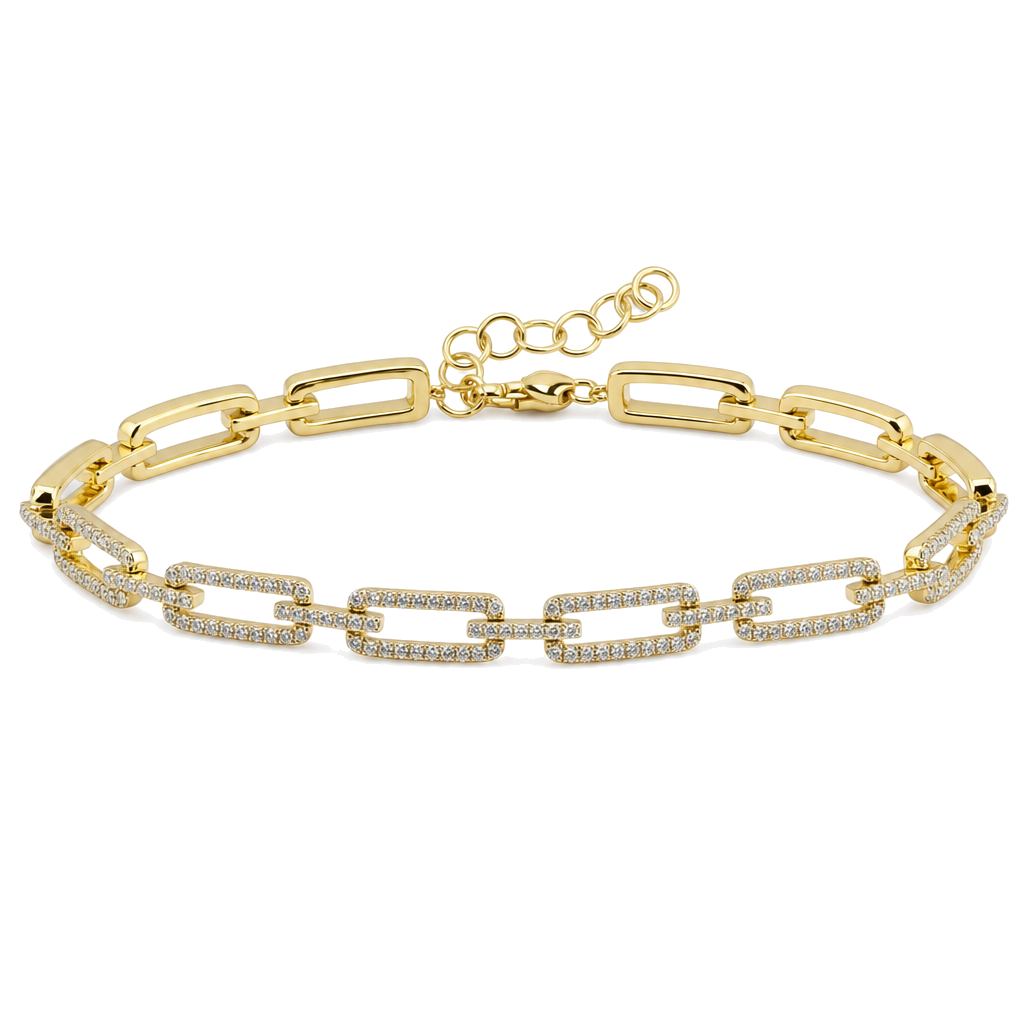 Micro Pave Diamond Rectangular Link Bracelet
