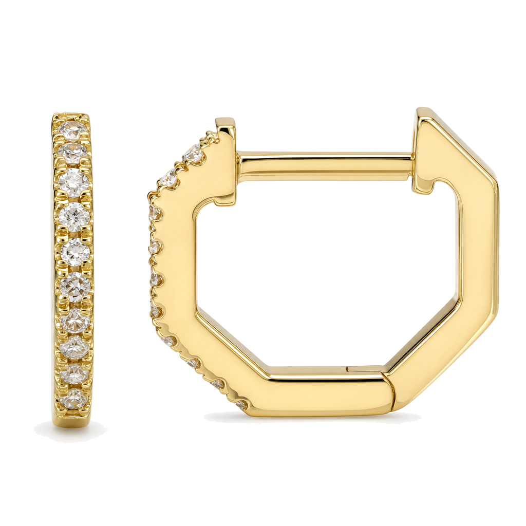 Diamond Pave Hexagon Huggies