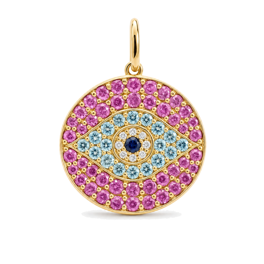 Topaz Sapphire Evil Eye Necklace Charm