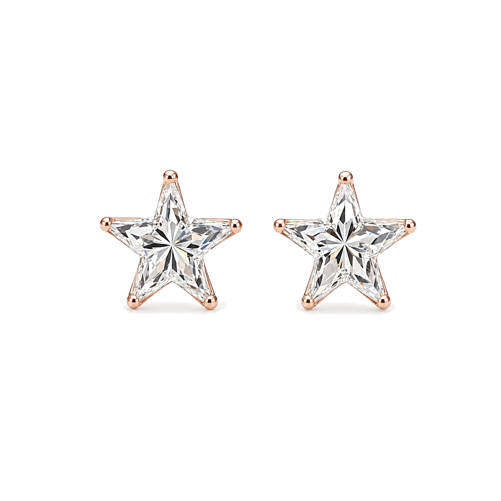 Natural Solid Star Shaped Diamond Stud Earrings