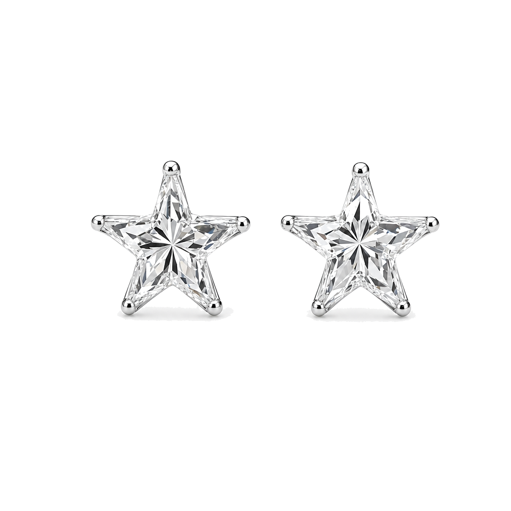 Natural Solid Star Shaped Diamond Stud Earrings