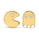 Diamond Accented Pacman Mismatch Button Earrings