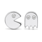 Diamond Accented Pacman Mismatch Button Earrings