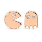 Diamond Accented Pacman Mismatch Button Earrings