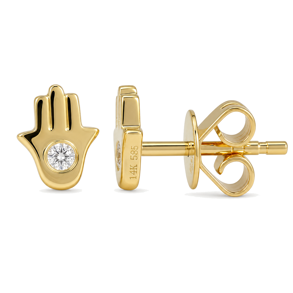 Diamond Accent Petite Hamsa Button Earrings