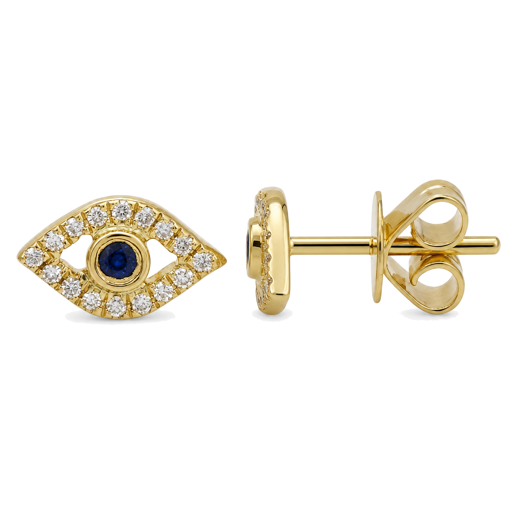 Mini Diamond Pave Evil Eye Button Earrings