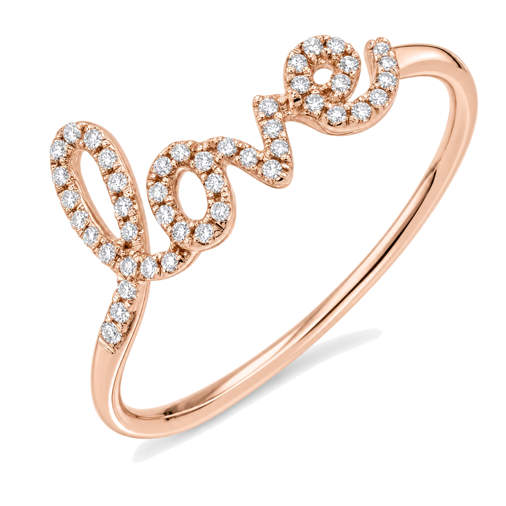 Diamond Pave Love Statement Script Ring