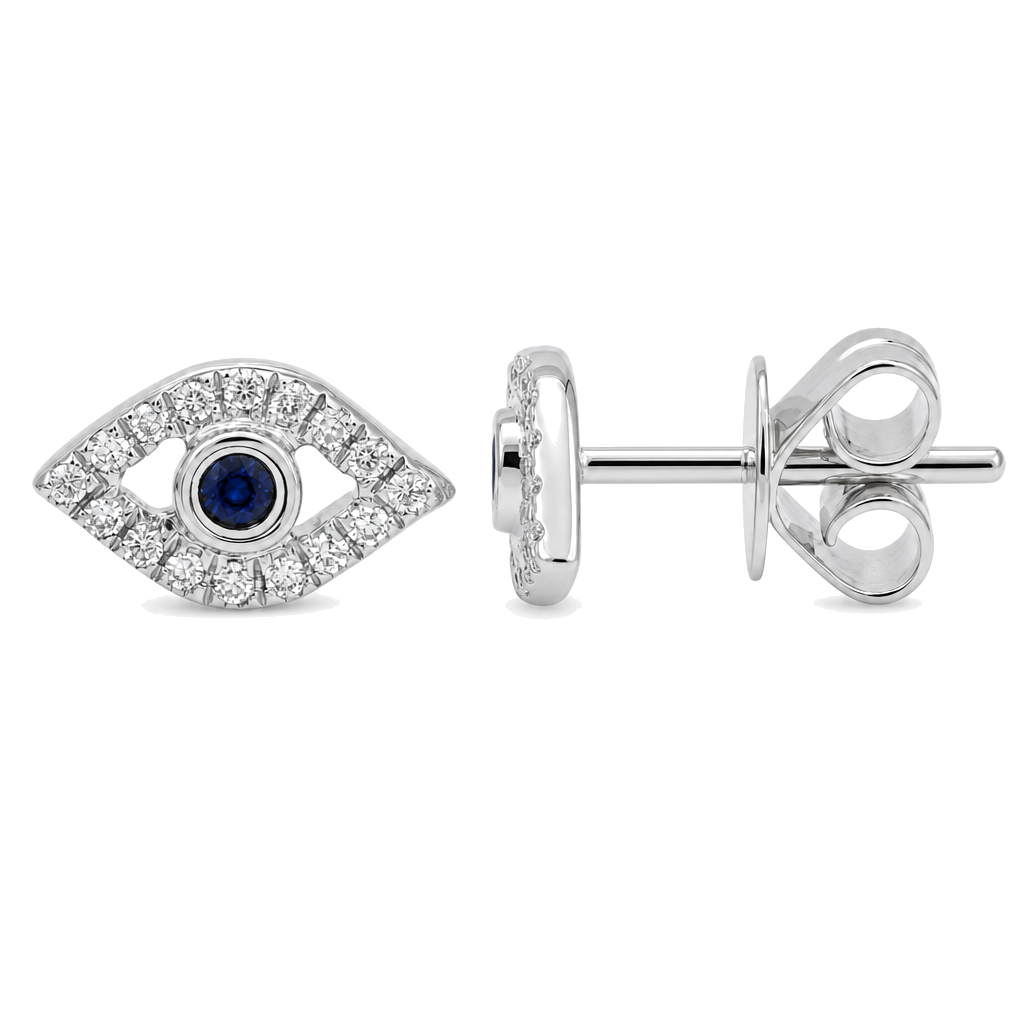 Mini Diamond Pave Evil Eye Button Earrings