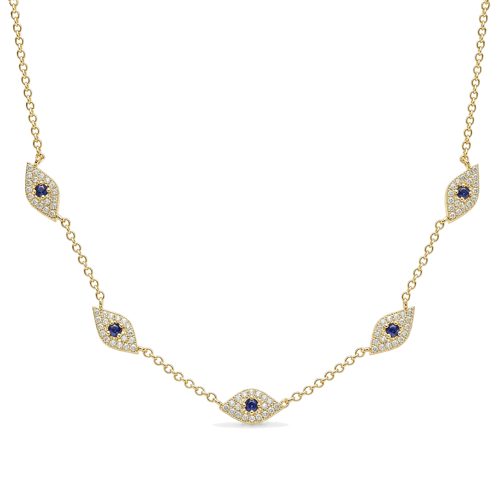 Micro Pave Diamond Blue Evil Eyes Necklace